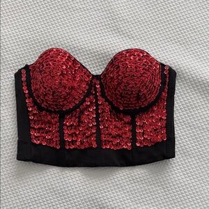 Vintage Red & Black Sequin Bustier